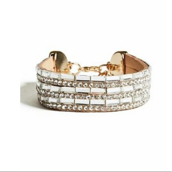 GUESS GOLD TONE CAMEL FAUX LEATHER BAGUETTE CUFF
